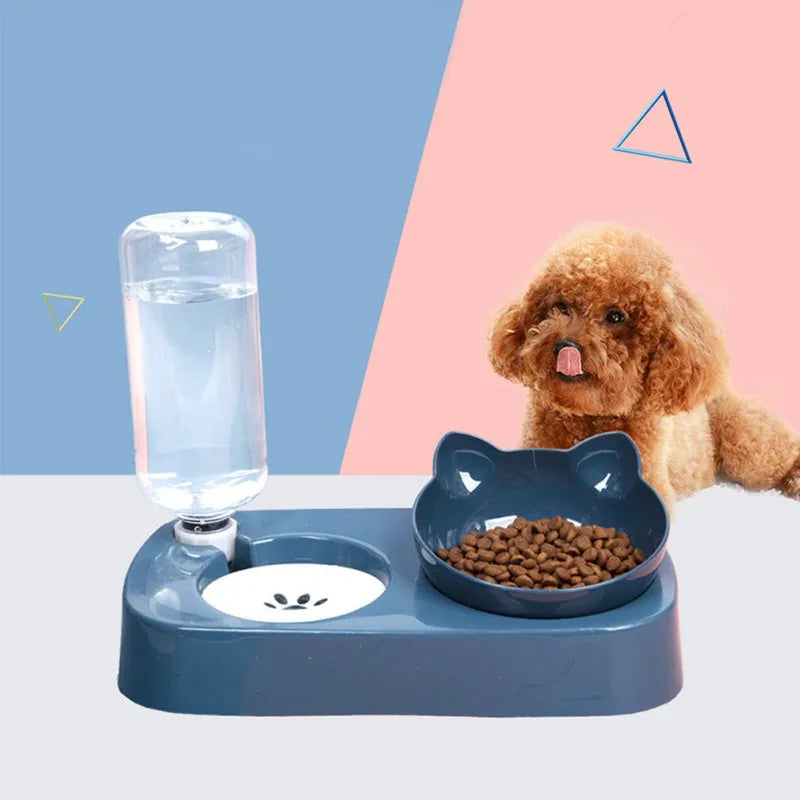 Pet Cat Bowl Automatic Feeder Water Dispenser Dog Cat Food Bowl with Drinking Raised Stand Pet Double Dish Bowls for Cats Dogs