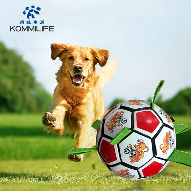 KOMMILIFE Interactive Football Toy For Dogs Outdoor Training Soccer Pet Dog Toys Dog Bite Chew Toy Medium Large Dog Ball Toys