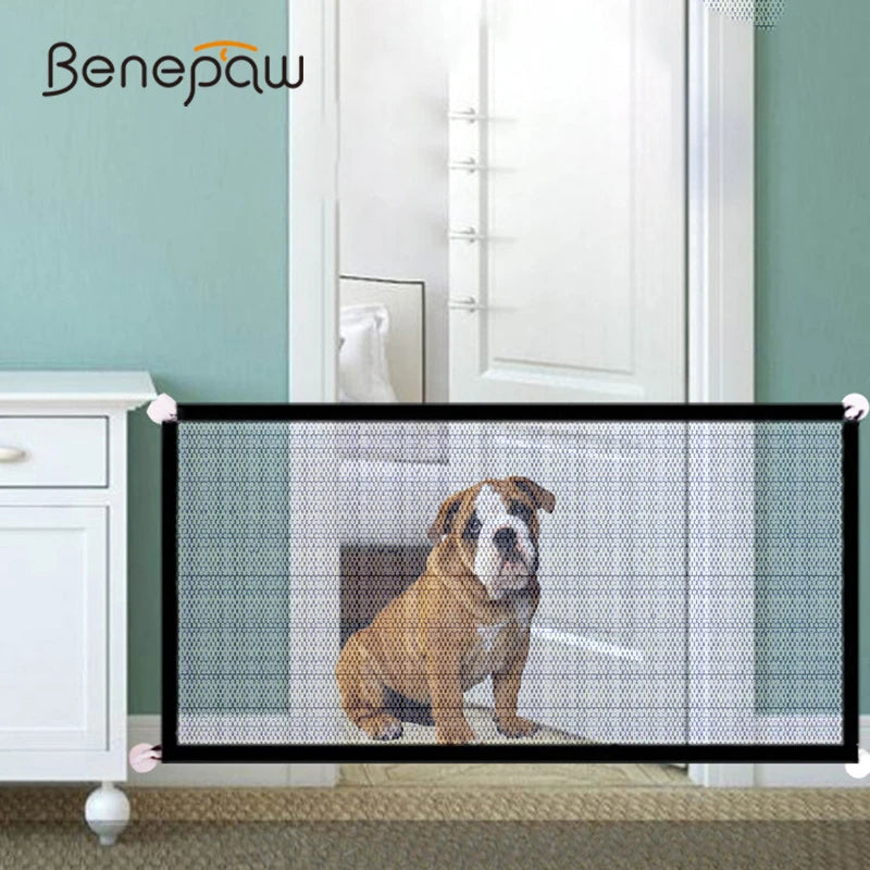 Benepaw Portable Folding Mesh Dog Gate Durable Retractable Pole Isolated Safety Fence Pet Puppy Indoor Outdoor Easy To Install