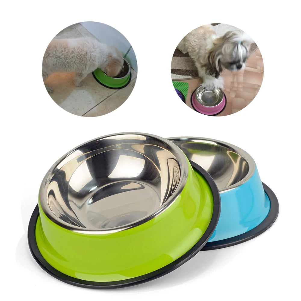 4 Colors Stainless Steel Dog Bowls,Lovely Pet Food Water Drink Dishes Feeder For Cat Puppy Dog