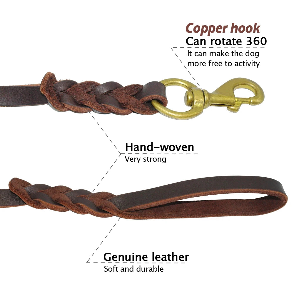 Braided Leather Dog Leash Pet Walking Training Leash Lead For Medium Large Dogs German Shepherd Gift Dog Training Clicker