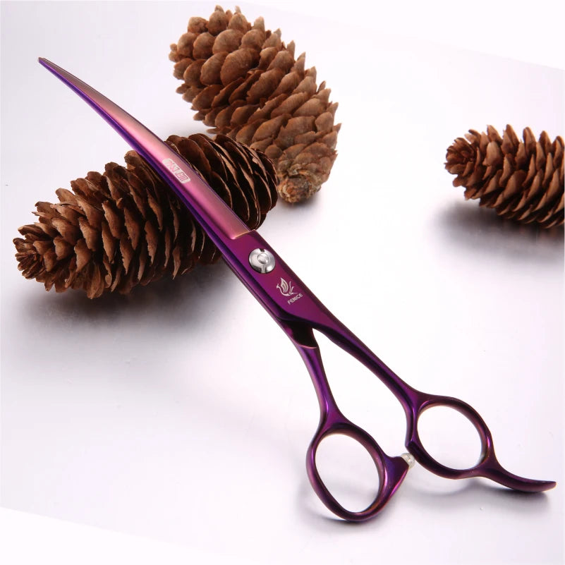 Fenice Professional Classic Purple JP440C 7.0 inch Curved Scissors for Pet Dog Animal Grooming