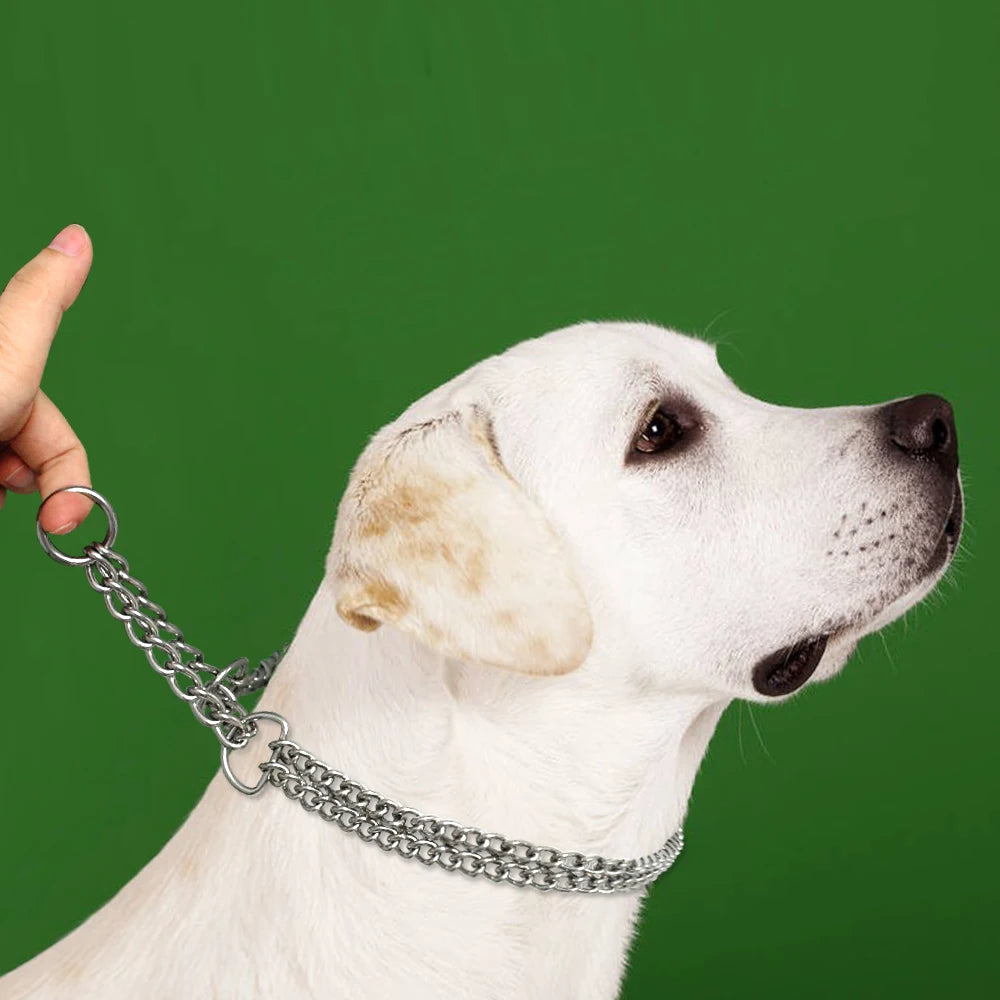 Dog Training Chain Pet Choke Collar Double Row Metal Chain Stainless Steel Slip Collar P Chain for Large Dogs Pitbull