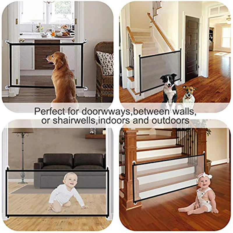 Benepaw Portable Folding Mesh Dog Gate Durable Retractable Pole Isolated Safety Fence Pet Puppy Indoor Outdoor Easy To Install