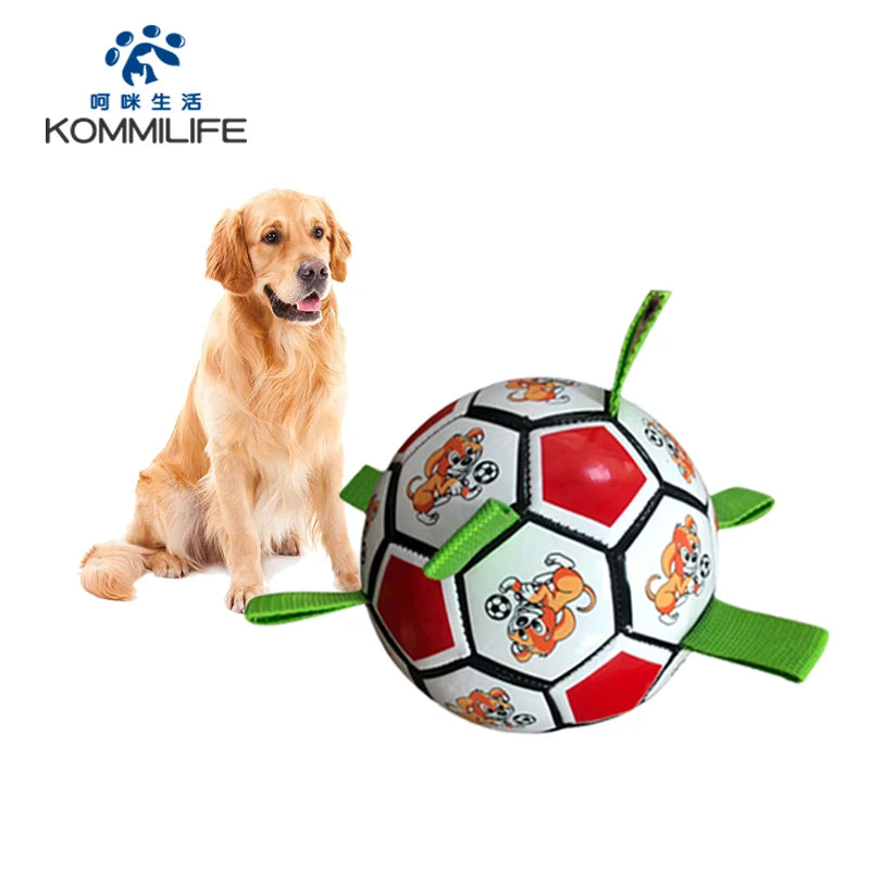 KOMMILIFE Interactive Football Toy For Dogs Outdoor Training Soccer Pet Dog Toys Dog Bite Chew Toy Medium Large Dog Ball Toys