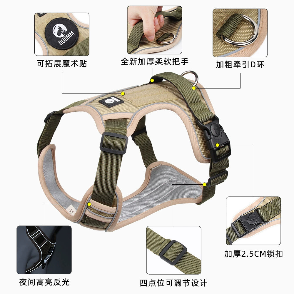 Dog Hand Holding Rope Explosion-Proof Handle Chest Back Large Medium-Sized Dog Dog Rope Reflective Adjustable Pet Harness