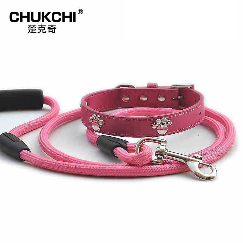 Chukchi Pet Dog Paw Print Hand Holding Rope Traction Belt Suit Cowhide Dog Cat Collar