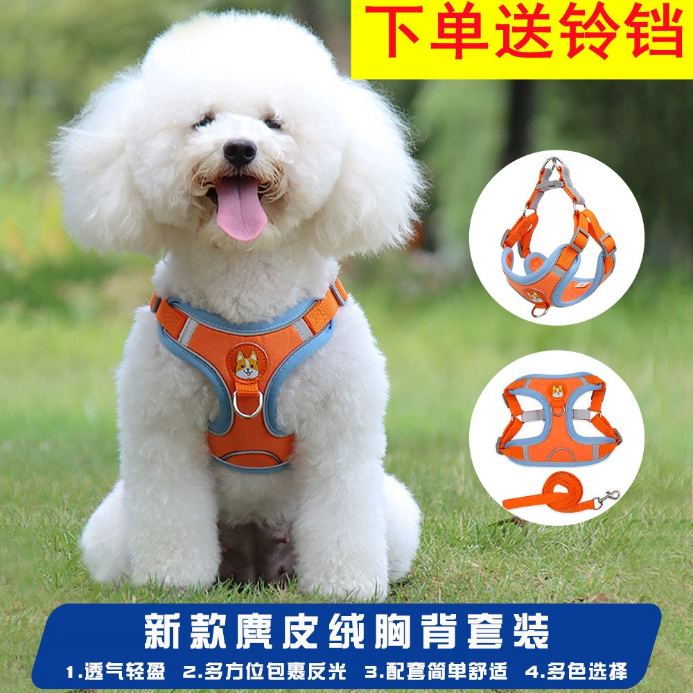 Pet Dog Hand Holding Rope Chest Strap Suede Dogs and Cats Telescopic Universal Strap Reflective Breathable Dog Rope