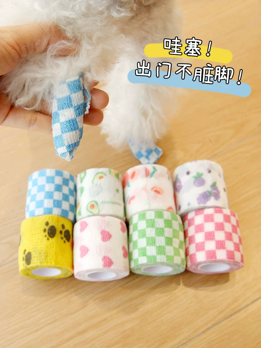 Pet Self-Adhesive Bandage Dog out Anti-Dirty Handy Gadget Leggings Tape Dog Walking Feet Protection Strap Booties Woven Belt