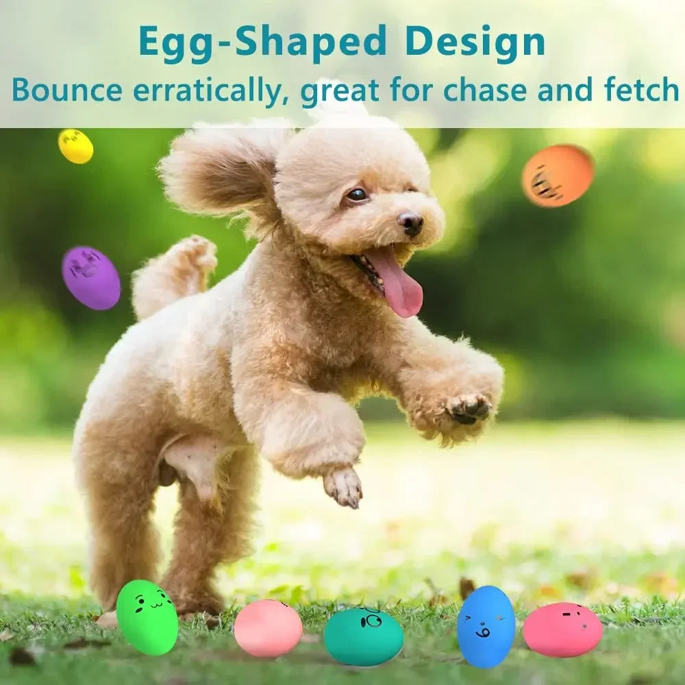 SChitec Dog Toys bouncy egg Funny Ball Squeaky Latex Bouncy Egg with Squeaker for Puppy Small Pet Dogs Soft Rubber Sound