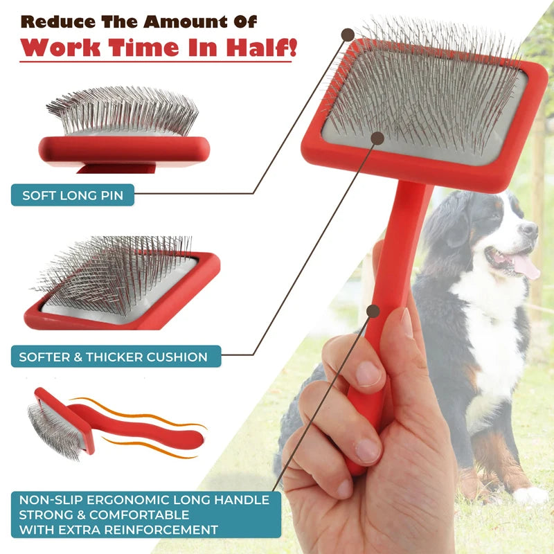 Pet Slicker Brush Long Wire Pin Slicker Brush Large Dog Pet Grooming Comb Deshedding Fur Removes Long Thick Loose Hair Undercoat