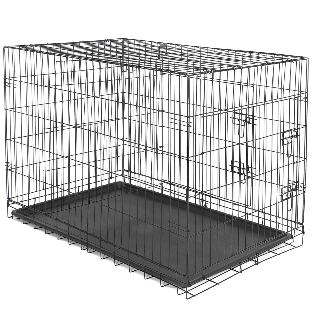 30'' Dog Crate Folding Metal Wire Dog Kennel Cage w/Tray Black