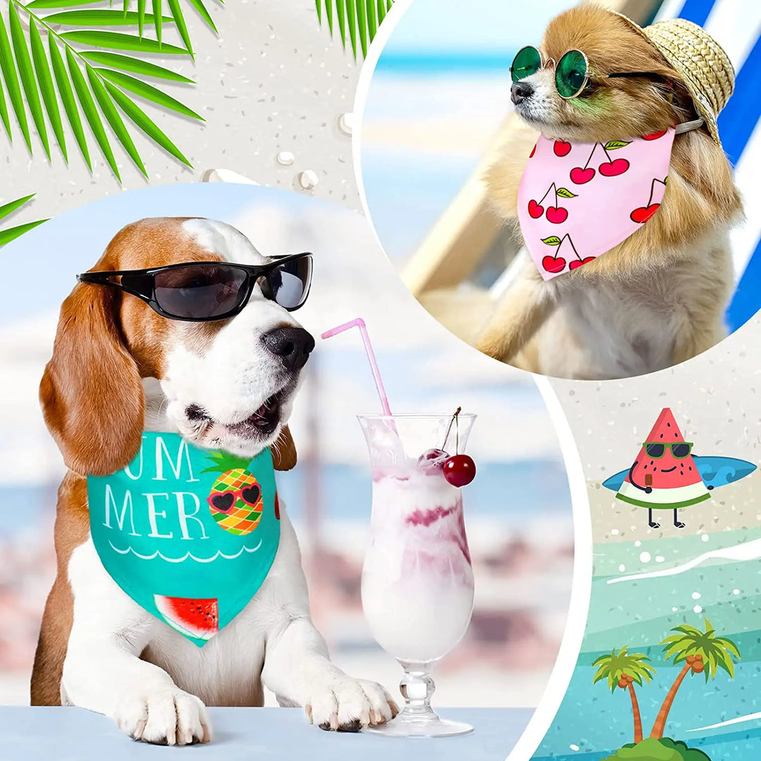 50Pack Summer Hawaii Dog Bandanas Soft Triangle Dog Scarfs Polyester Fruit Bandana Flowers Patterns for Small Medium Large Pets