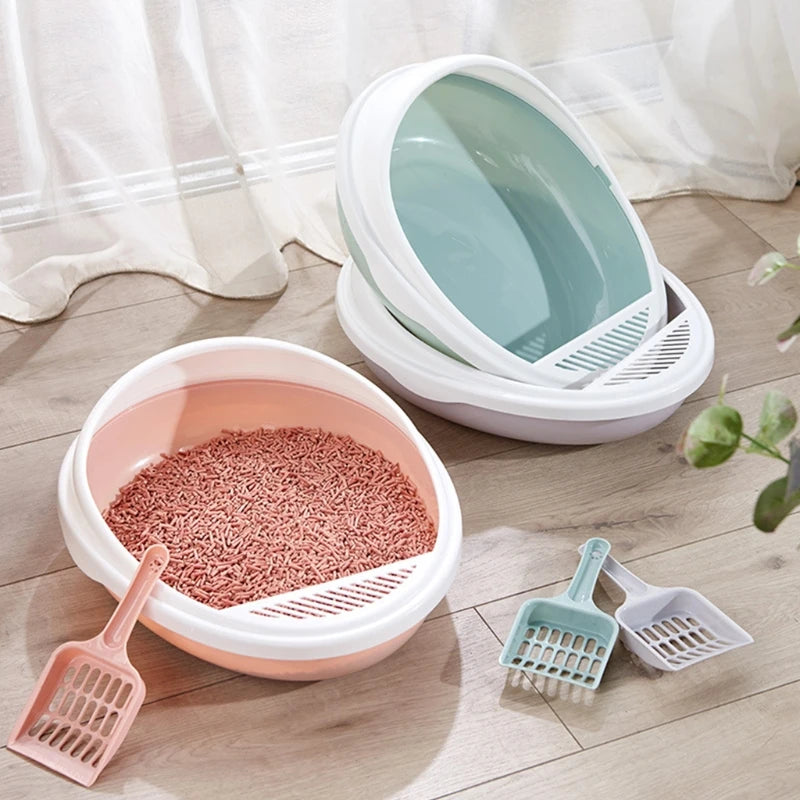 for Cat Litter Box with Scoop and Shield for Cat Kitty Toilet Durable PP Detachable Design Semi-Enclosed Open Top Pet Li