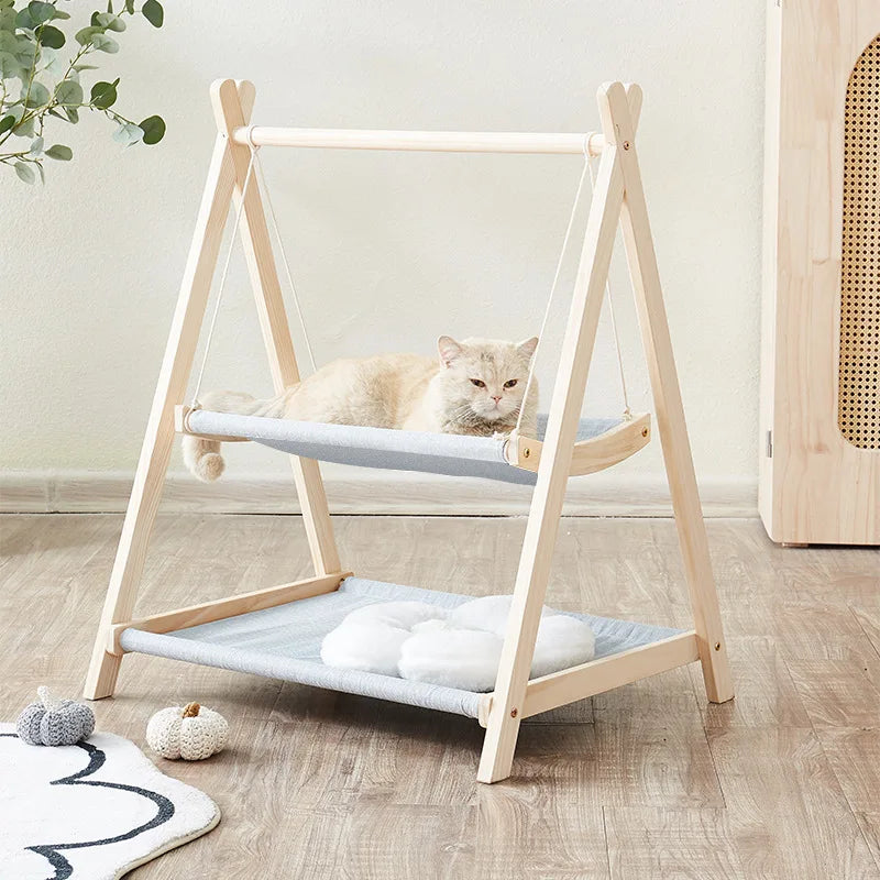 Bunk Cat Bed Pet Bed Wooden Cradle Bed Does Not Occupy The Cat Nest Off The Ground Moisture-proof Removable Washable Hammock