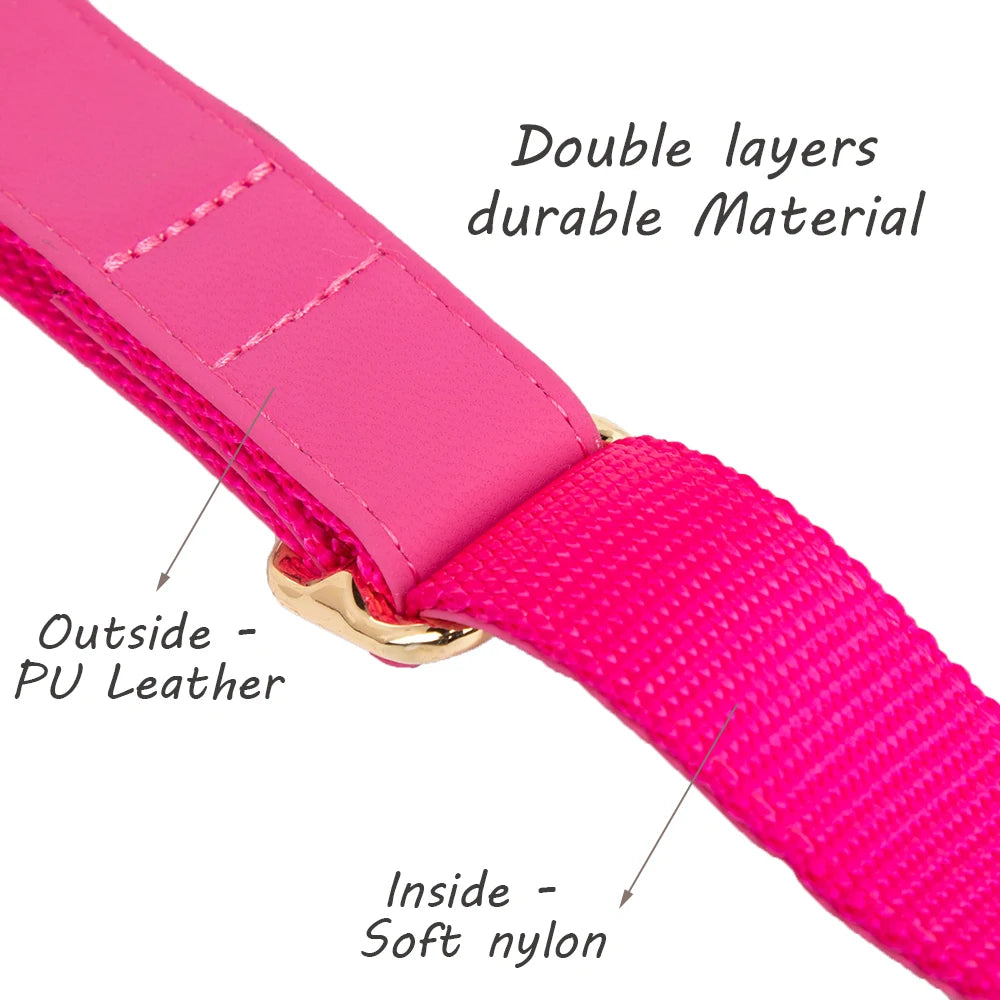 Leather Dog Collar Double Layers Nylon Padded Safety Metal Buckle Adjustable PU Leather Dog Collars for Small Medium Large Dog