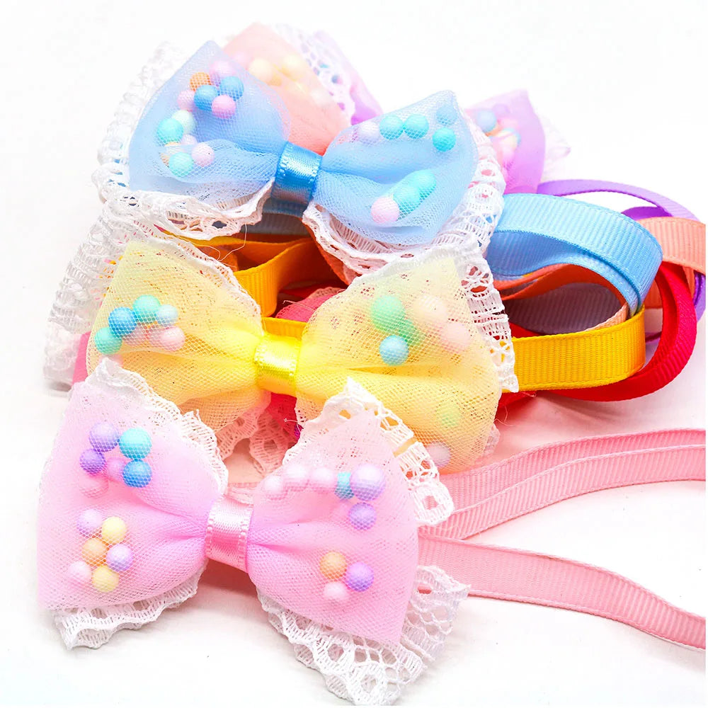 100pcs Cute Lace Dog Bowties Fashion Dog Bowknot Bow Ties For Dogs Pets Grooming Accessories Pet Supplies For Small Dogs