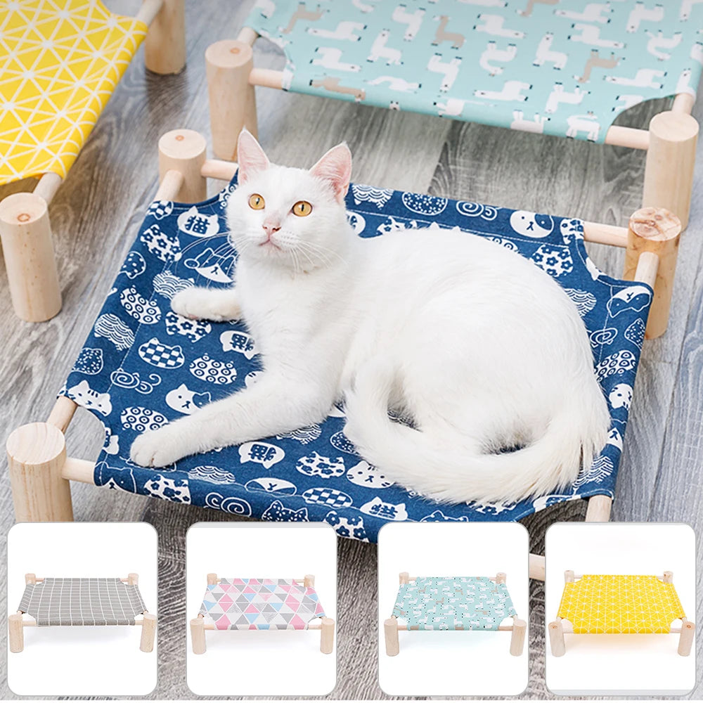 Pet Hammock Durable Cat Bed Four Seasons Universal Removable Washable Solid Wood Kennel Litter Dog Rabbit Pet House Supplies