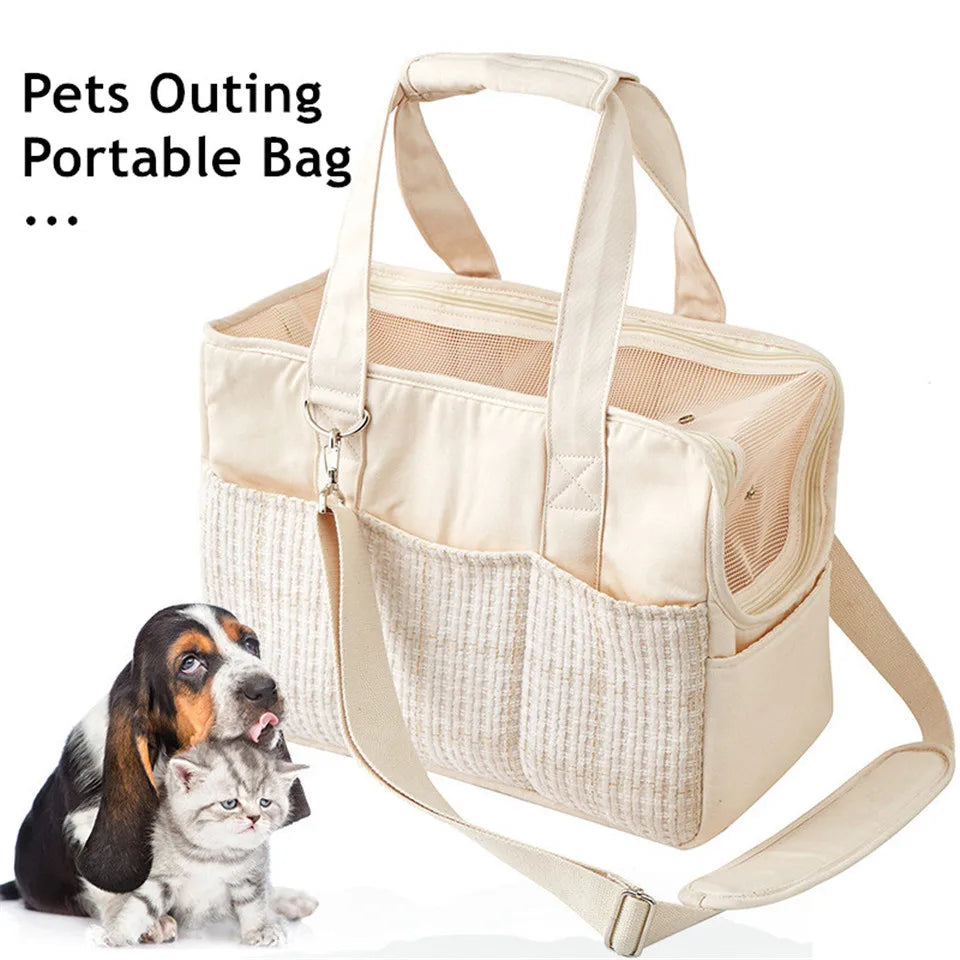 Outing Portable Cotton Canvas Cat Shoulder Bag Dog Bag Lightweight Breathable Mesh Pet Messenger Bag With Pocket&Mat Pet Supplie