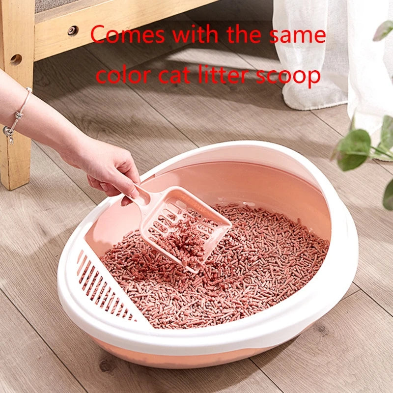 for Cat Litter Box with Scoop and Shield for Cat Kitty Toilet Durable PP Detachable Design Semi-Enclosed Open Top Pet Li