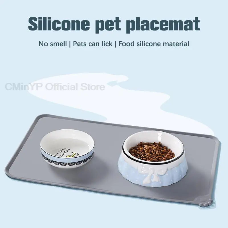 48cm x 30cm Silicone Pet Food Mat with High Lips Non-Stick Waterproof Food Feeding Pad Dog Cat Puppy Feeder Bowl Placemat Tray