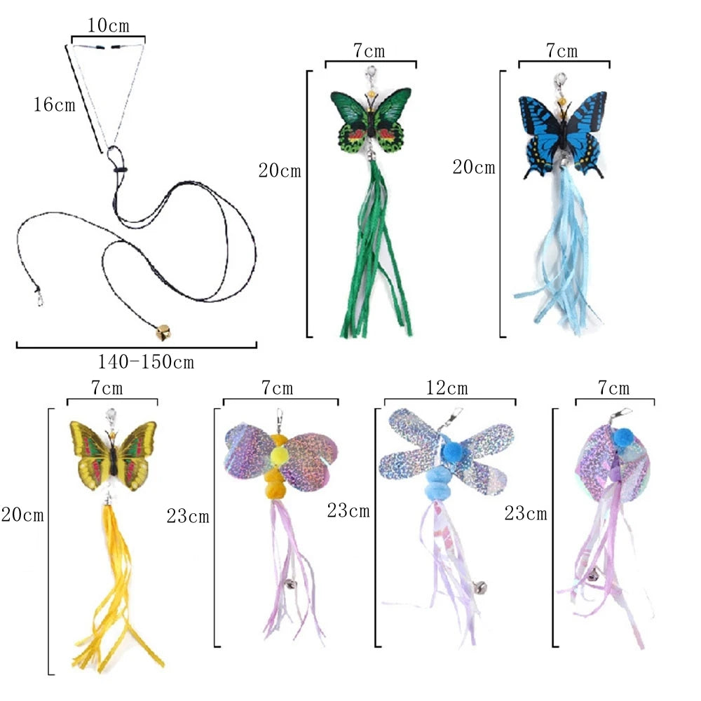 7pcs/Set Feather Cat Stick Replacement Playing Toys For Cats Kitten Butterfly Shape Ribbon Cat Toy Pet Toy Replace Accessories