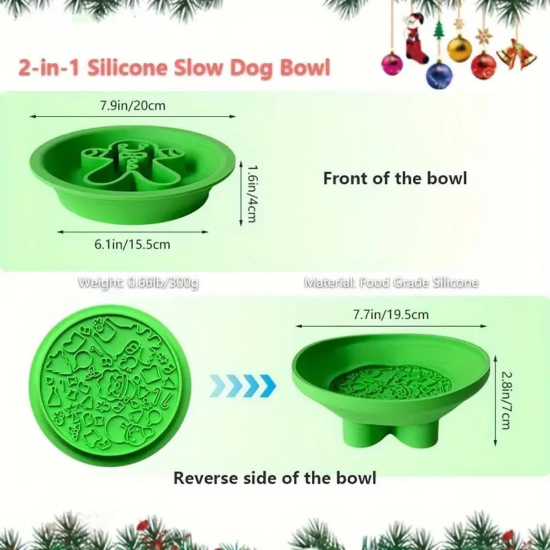 Christmas Collection Pet 2 in 1 silicone slow feeder bowl the bowl and licking mat are dual-use Cat licking pad Dog Health Bowl