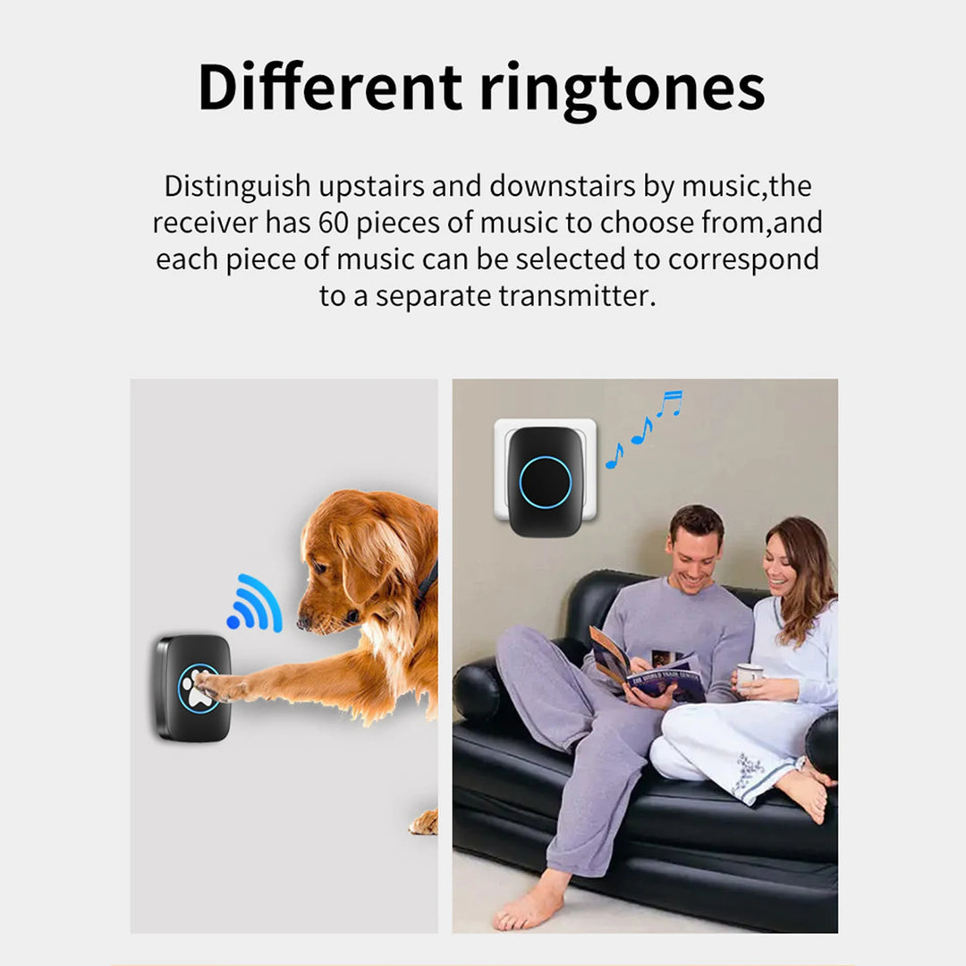 Wireless Dog Door Bell with 60 Melodies IP44 Waterproof Multipurpose Dog Bell for Communication Go Outside Pet Potty Training