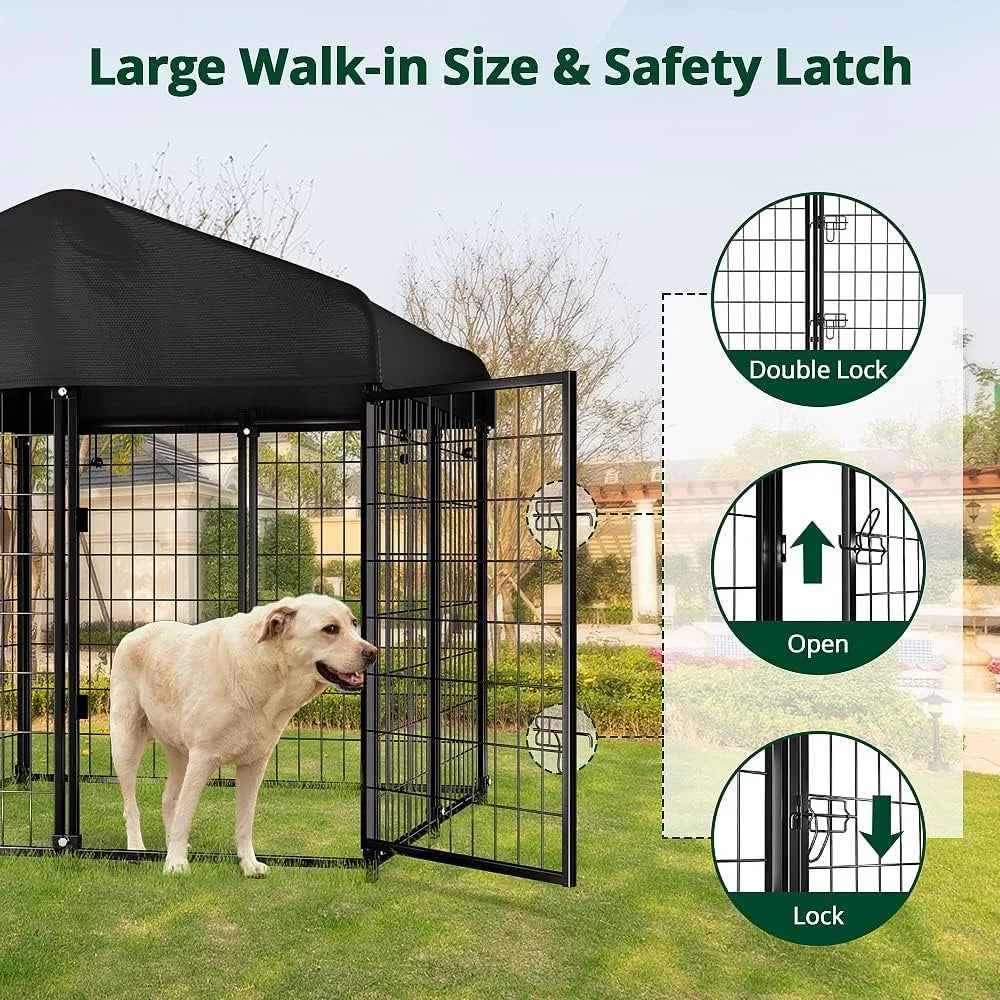 Pet Dog Kennel Outdoor Dog House With Roof Waterproof Cover for Medium to Small Dog Outside 4ft X 4ft X 4.5ft Cage Supplies Home