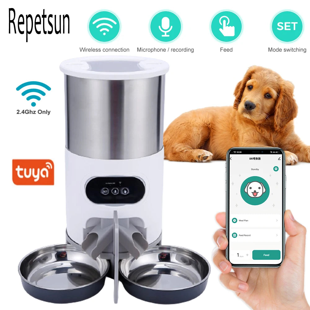 Smart APP Pet Feeder Cat And Dog Food Automatic Dispenser Stainless Steel Bowl Cats And Dogs With Recording Timing Feeding