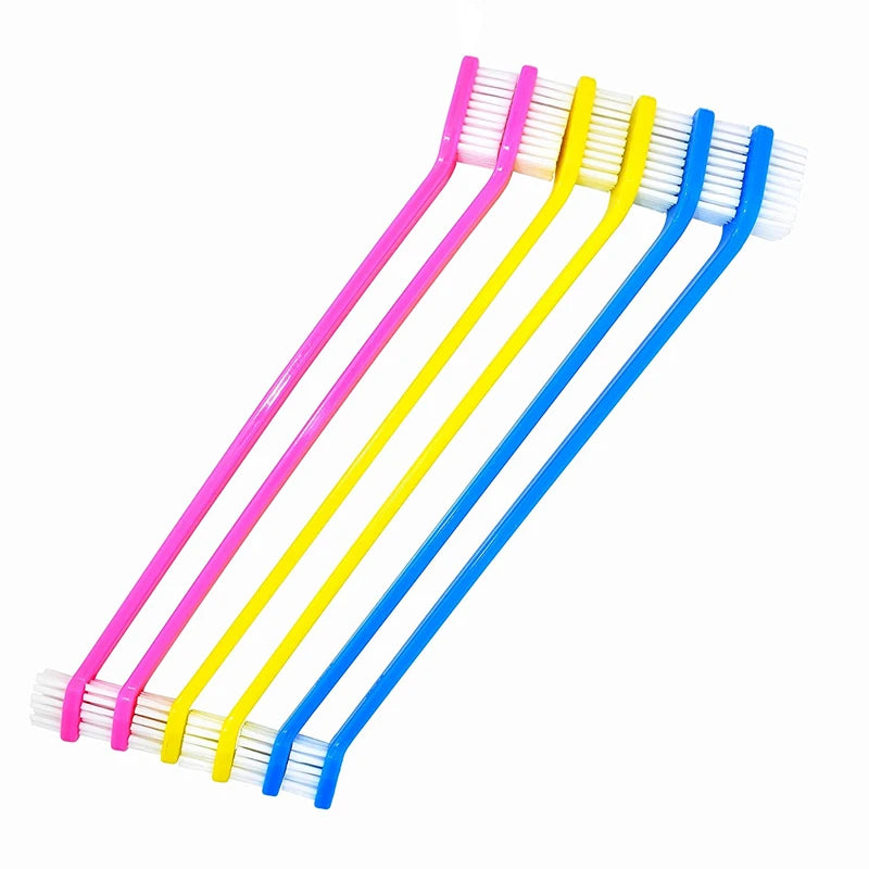 New Pet Toys Dog Toothbrush Set Double Sided Canine Dental Hygiene Brushes with Long 8 1/2 Inch Handles and Super Soft Bristles