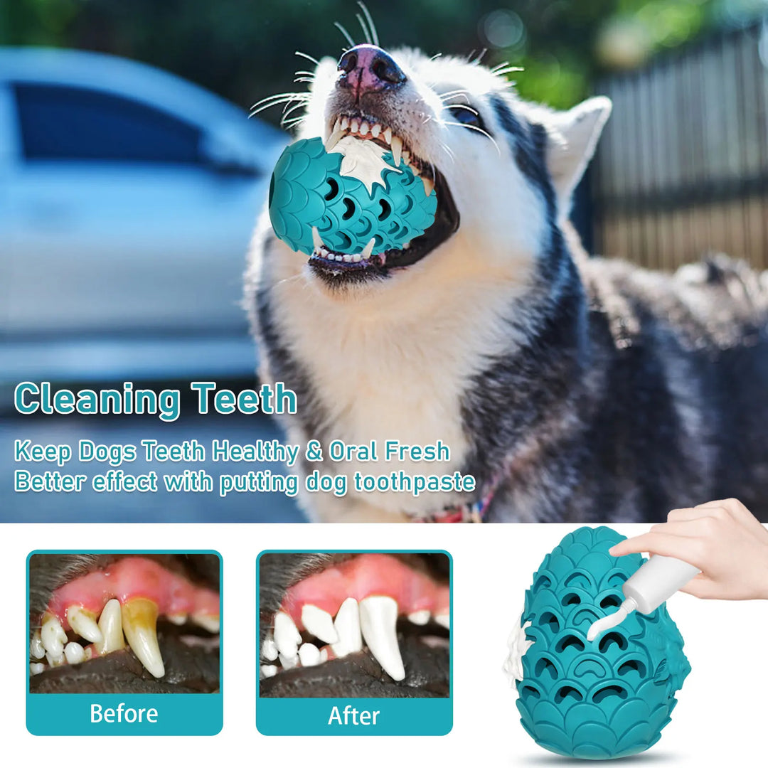 A bite resistant dog chew toy, made of natural rubber, integrated shape without added adhesive, unique two-color dragon egg shap