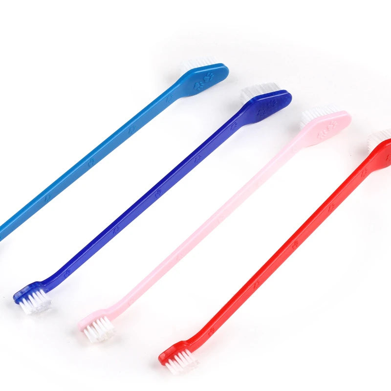 New Pet Toys Dog Toothbrush Set Double Sided Canine Dental Hygiene Brushes with Long 8 1/2 Inch Handles and Super Soft Bristles