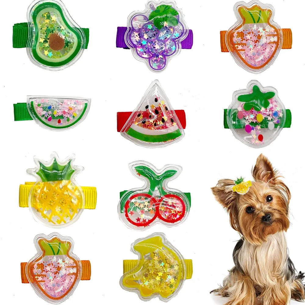 50/100pcs Small Middle Dog Bows Alloy Clip Fruit Style Sequin Hair Clip Yorkshire Grooming Accessories Pet Dog Hair Accessories