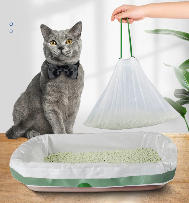 1roll Cat Litter Bag One-time Thickened Drawstring Cat Poop Bag Dispenser Toilette Litter Tray Cleaning Bag Pets Acessorios