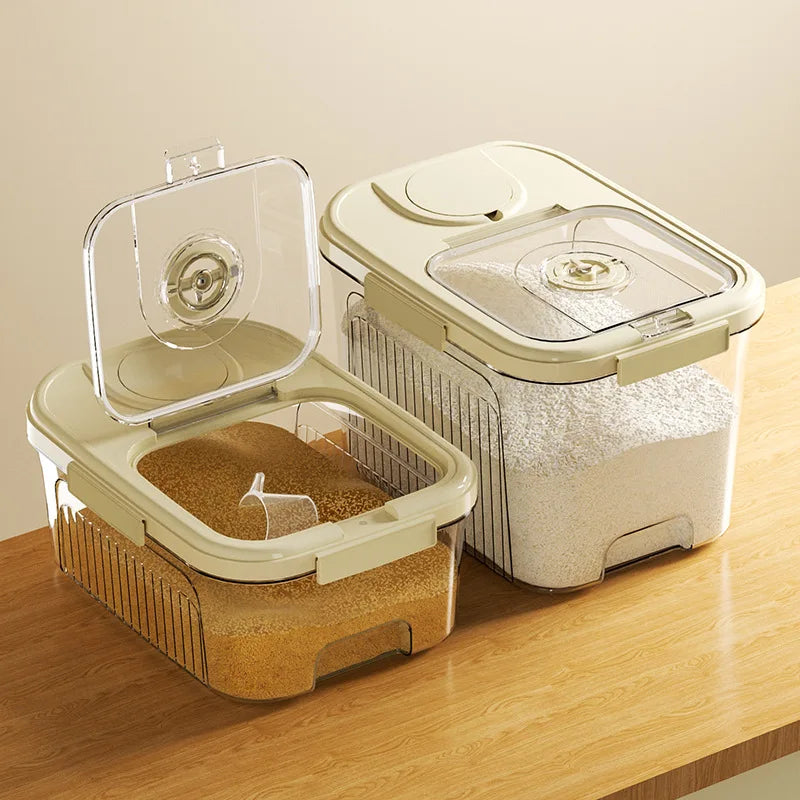 10/20L Kitchen Large Capacity Rice Bucket Sealed Food-Grade Dustproof and Insect-Proof Organizing Rack Rice Flour Storage Box