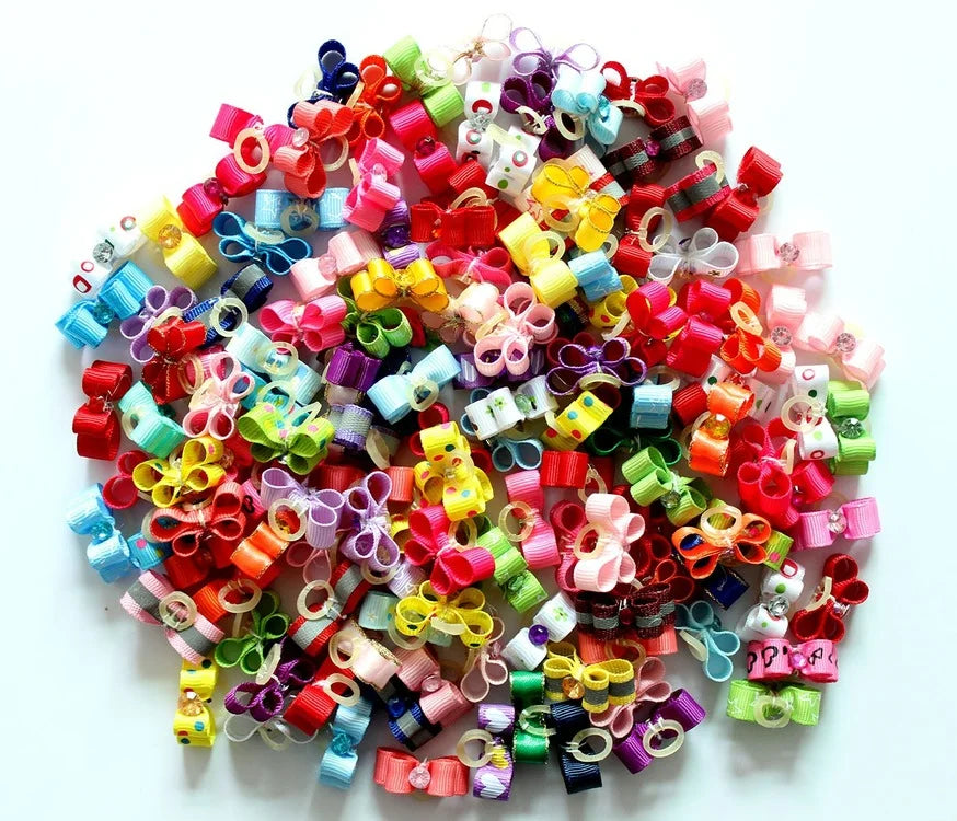 100pcs Pet Dog Puppy Cat Hair Bows Small Bowknot with Rhinestone Dog Hair Accessory Dog Grooming Bows Pet Supplies