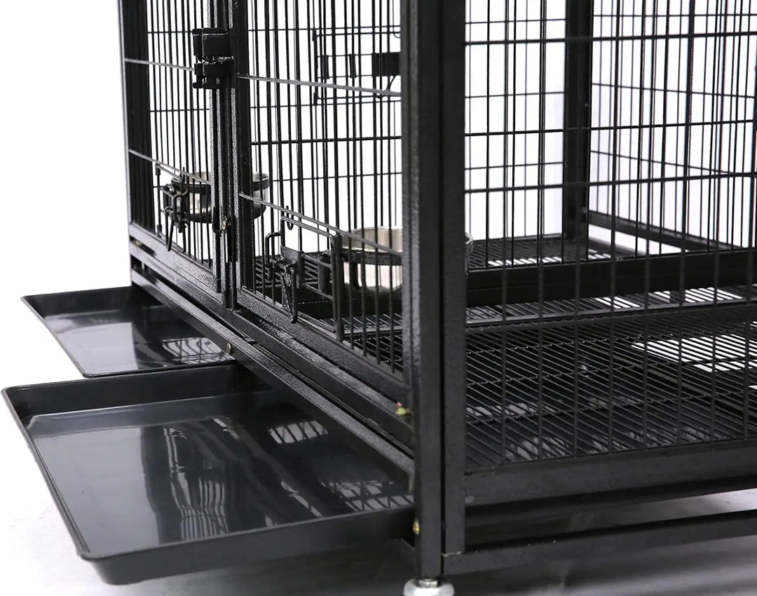 43 inch Dog Crate Cage Kennel with Divider, Indestructible Dog Crate, Sturdy Design, Double Door and Removable Tray De