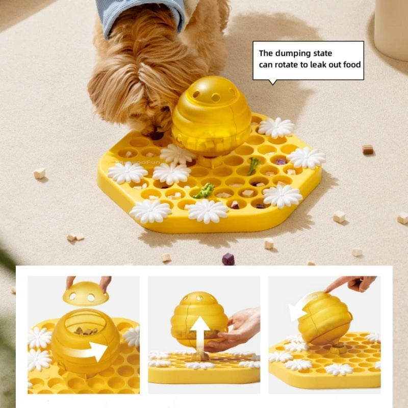 Mewoofun Honeycomb Shaped Interactive Dog Puzzle Toys Slow Feeder Training Game Food Dispenser Slow Eating Pet Dogs Toy