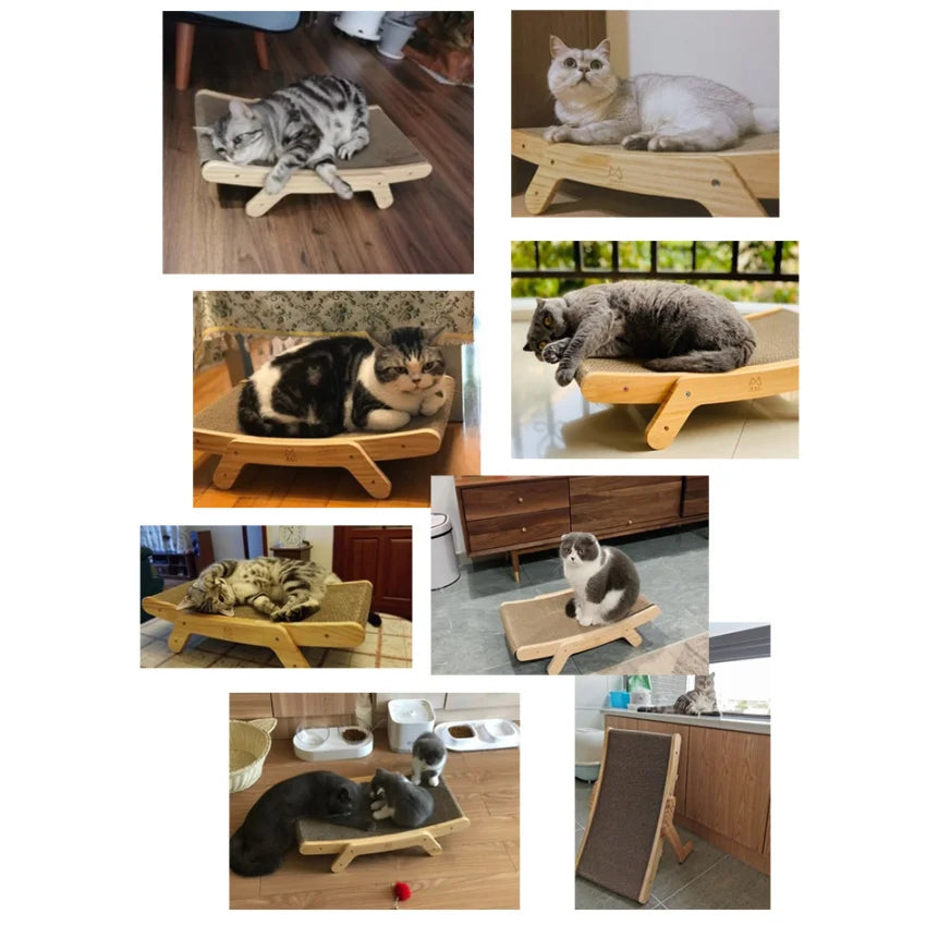 Wooden Cat Scratcher, Cat Scratch Board Bed, 5 in 1 Scratching Pad, Pet Toys, Grinding Nail Scraper Mat, Training Claw