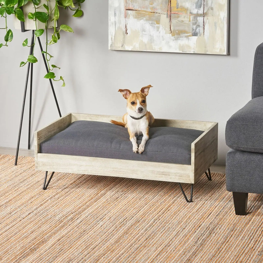 US  Ophelia Mid-Century Modern Cushioned Wood Frame Dog Bed pet bed dog accessories