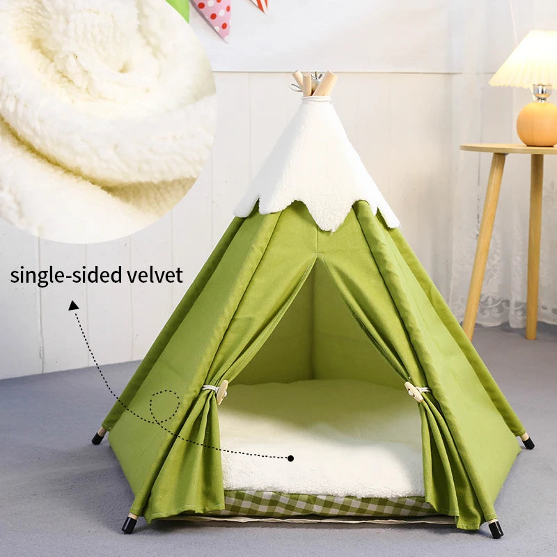 Pet Teepee Tent for Small Dogs or Cats Puppy Sweet Bed w/Thick Plush Pad Washable Dog or Cat Houses