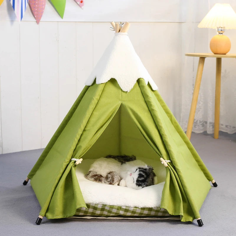 Pet Teepee Tent for Small Dogs or Cats Puppy Sweet Bed w/Thick Plush Pad Washable Dog or Cat Houses