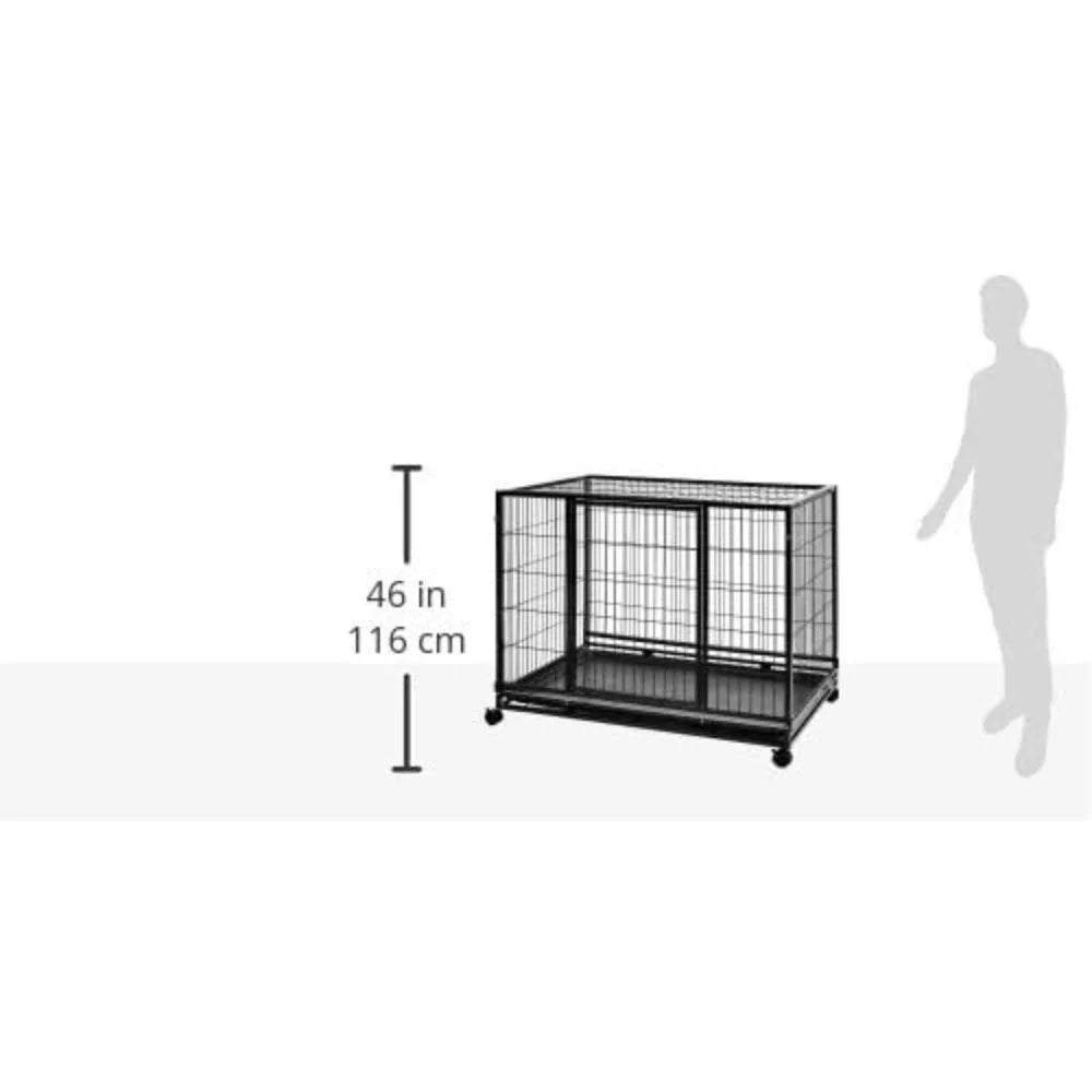 Dog Cage for Big Dogs 43.5“L X 29.8”W X 34.3“H Heavy Duty Stackable Dog Pet Kennel on Wheels With Tray Black Houses and Habitats