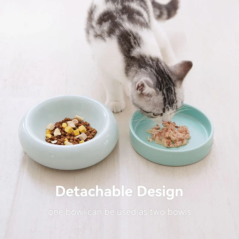 Cat 2 in 1 Food Water Bowls Candy Color Small Dogs Double Feeding Bowl Ceramic Pet Elevated Drinking Eating Feeders