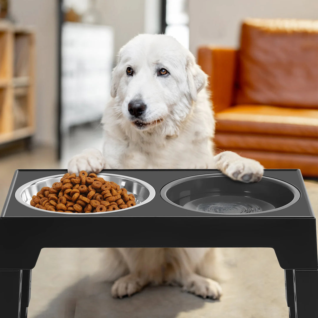 Puppy Dog Overhead Double Bowl Adjustable Feeder Pet Food Kitten Water Dish Rack Feeding Station Elevated Cat Bowls with Stand