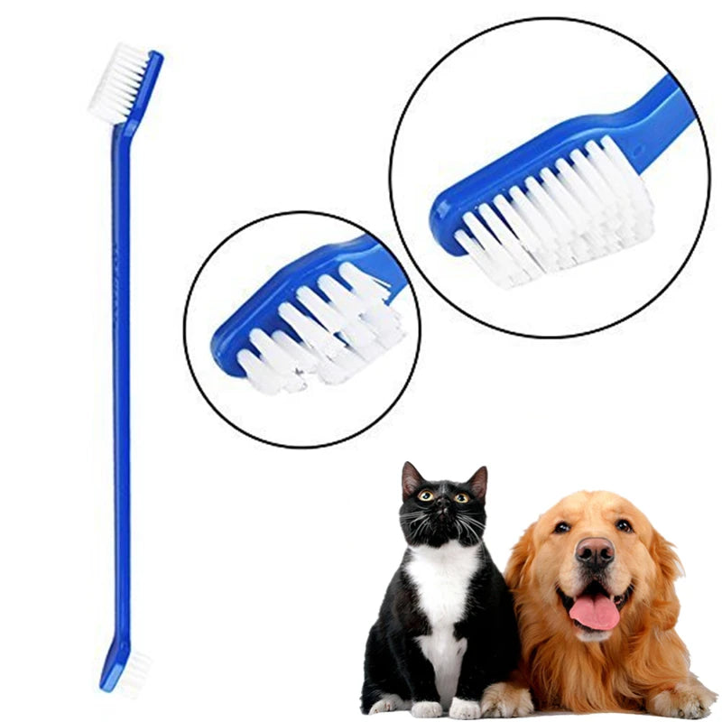 New Pet Toys Dog Toothbrush Set Double Sided Canine Dental Hygiene Brushes with Long 8 1/2 Inch Handles and Super Soft Bristles