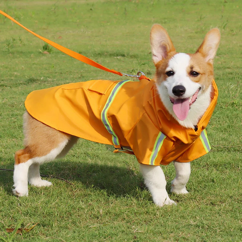 Large Dog Raincoat Corgi Cloak Style Puppy Waterproof Dog Clothes Reflective Pet Windproof Rainproof Hooded Raincoat for Dog