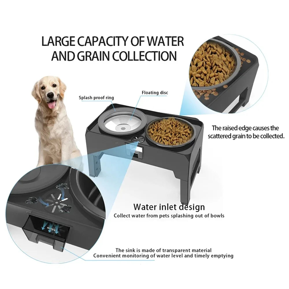 Elevated Slow Feeder Dog Bowls, Adjustable Raised Dog Bowl with No Spill Dog Water Bowl, Non-Slip Dog Food Bowl Stand for Pet