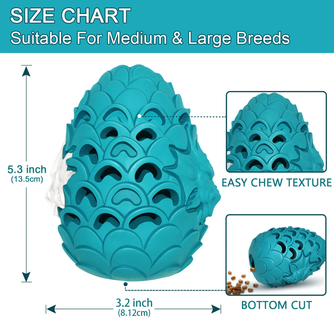 A bite resistant dog chew toy, made of natural rubber, integrated shape without added adhesive, unique two-color dragon egg shap